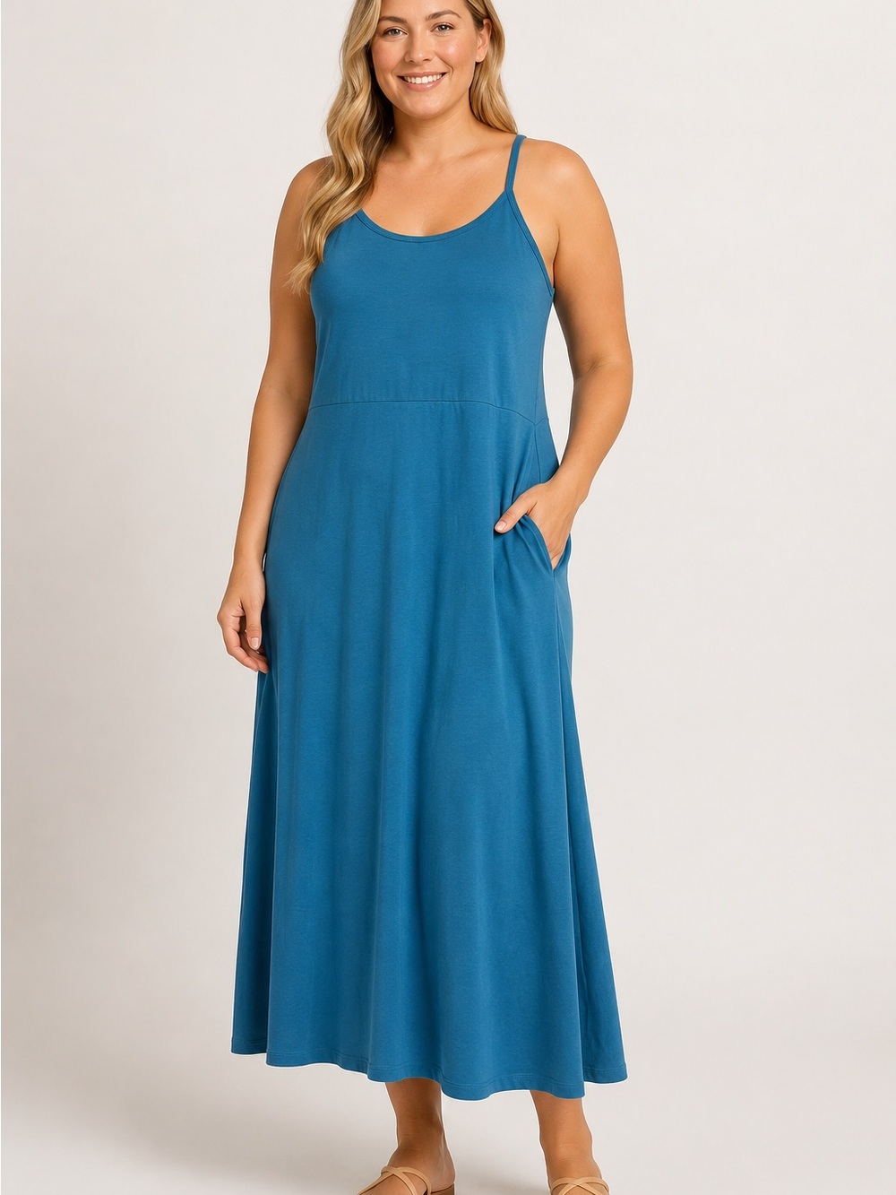 Pact Size XL Dress Turquoise Organic Cotton Dress Fit & Flare Sleeveless